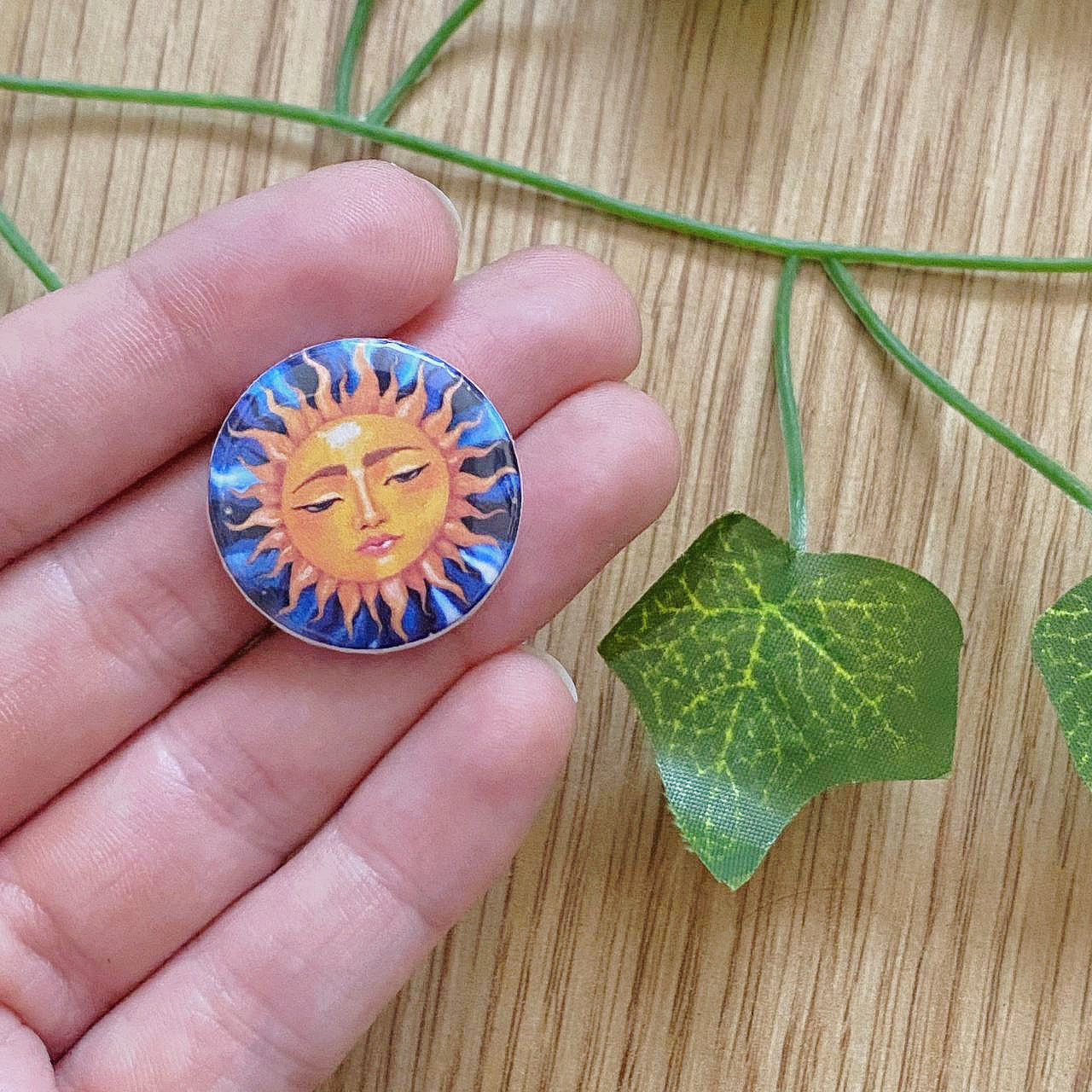 Vintage Hippie Sun Button Pin | 25 mm 1” Pinback Buttons | Whimsigoth Jewelry