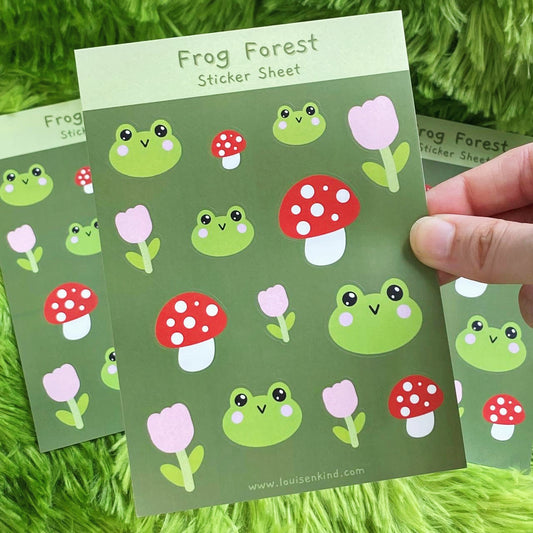 Cottagecore Kawaii Frog Mushroom A6 Sticker Sheets
