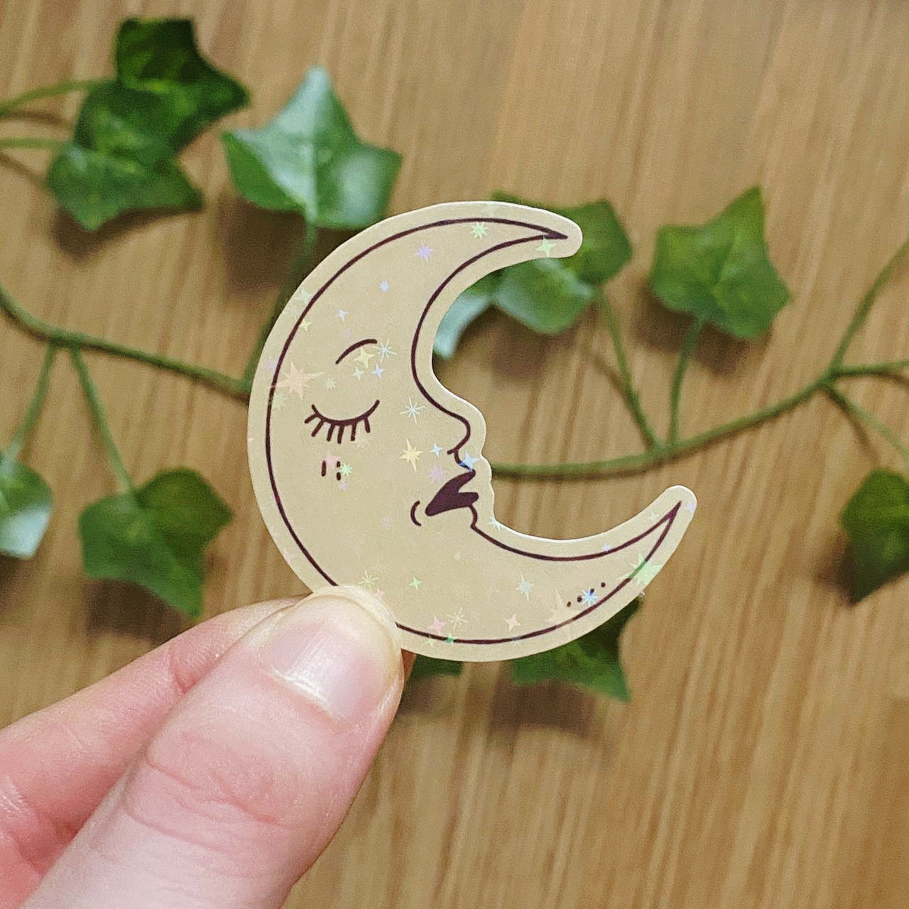 Hippie Boho Crescent Moon Glitter Sticker | Whimsical Vintage Decals | Celestial Stickers