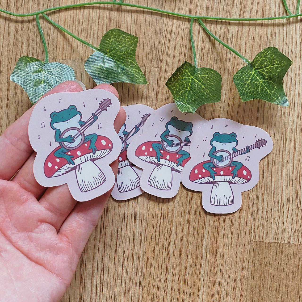 Banjo Playing Froggy Mushroom Sticker | Vintage Inspired Decals | Frog Lover Gifts