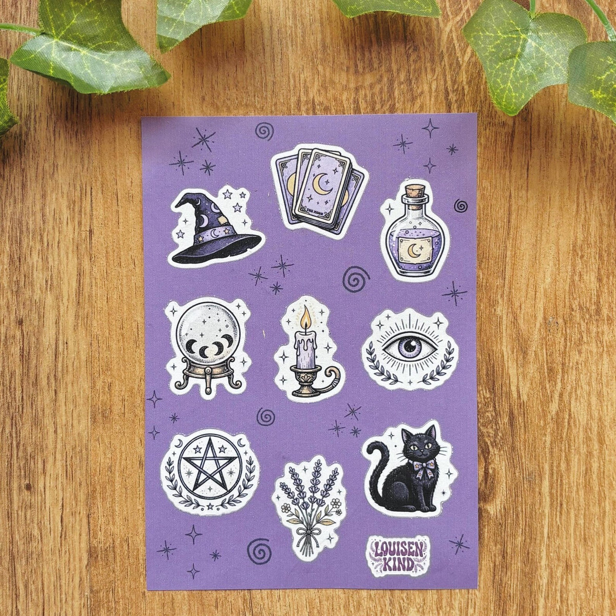 Witchy October Sticker Sheet, Mystical Tarot And Celestial Decals, Crystal Ball, Black Cat, Magic Journal Stickers
