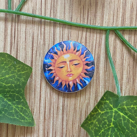 Vintage Hippie Sun Button Pin | 25 mm 1” Pinback Buttons | Whimsigoth Jewelry