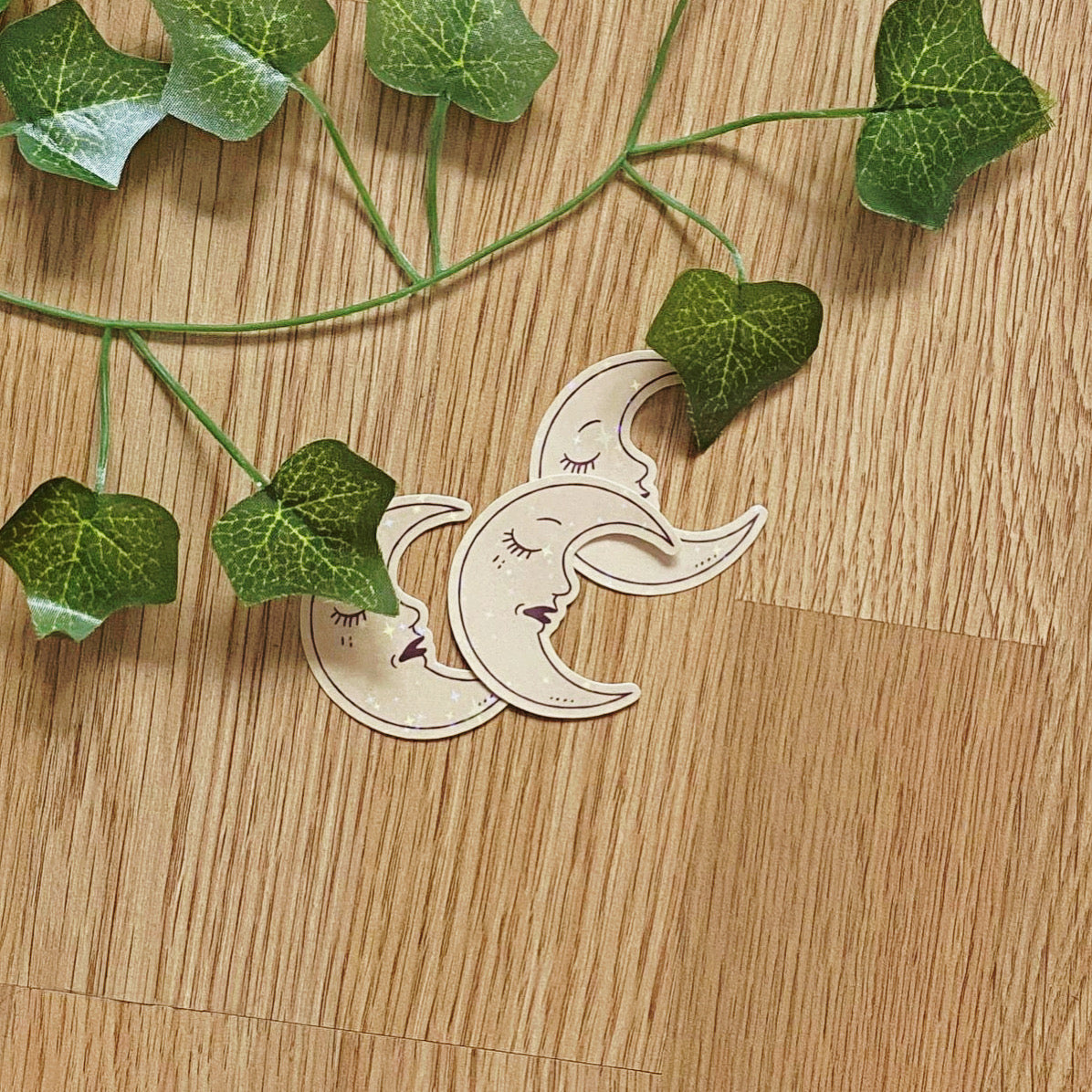 Hippie Boho Crescent Moon Glitter Sticker | Whimsical Vintage Decals | Celestial Stickers