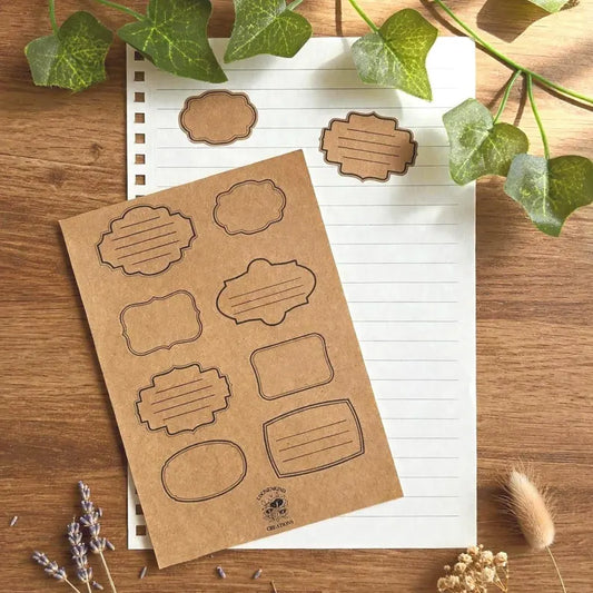 Vintage Kraft Paper Label Sticker Sheet, Notes Box Stickers, Rustic Brown Scrapbook Planner Decals, Apothecary Journal Paper Stickers