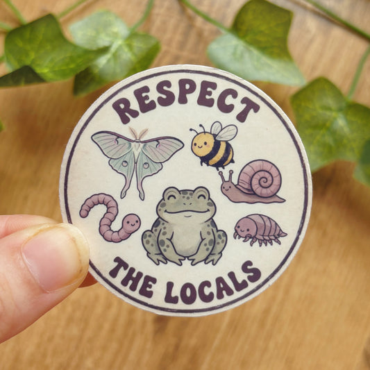 Respect The Locals Animal Sticker, Whimsical Vintage Inspired Decal, Insect Bug Lover Gift