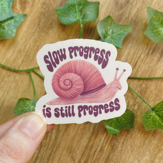 Slow Progress Is Still Progress Snail Sticker | Vintage Inspired Decals | Mental Health Stickers