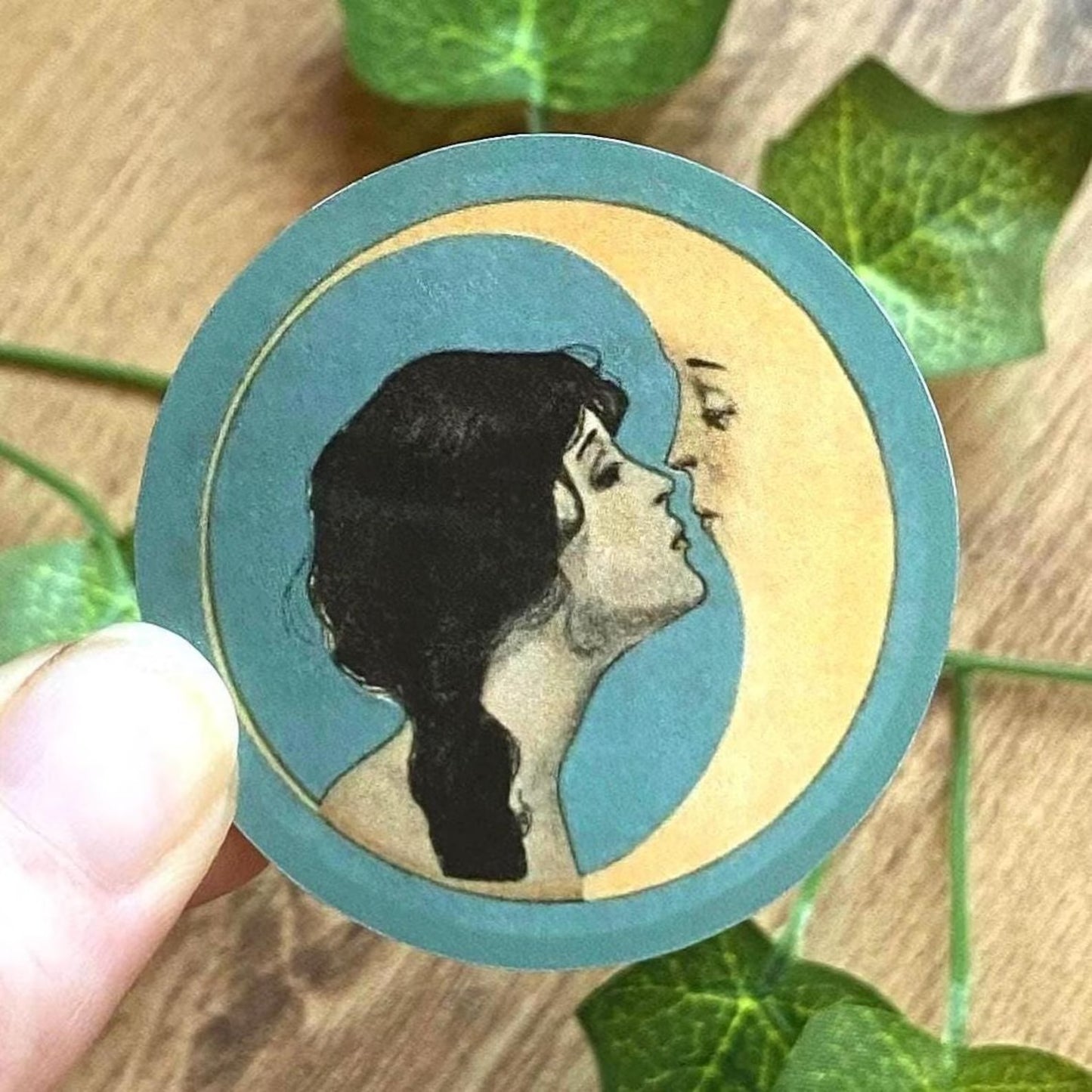 Vintage 1920s Woman Kissing Moon Sticker, Fine Art Decal, Celestial Aesthetic, Art Nouveau