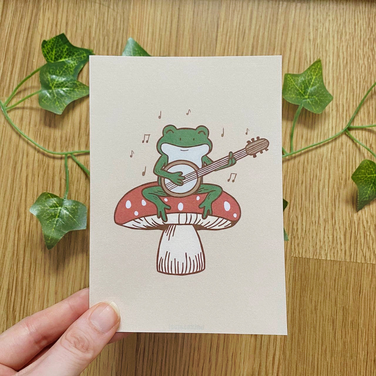 Banjo Playing Froggy Mushroom Art Print | Whimsical Wall Art Decor | Frog Lover Gifts