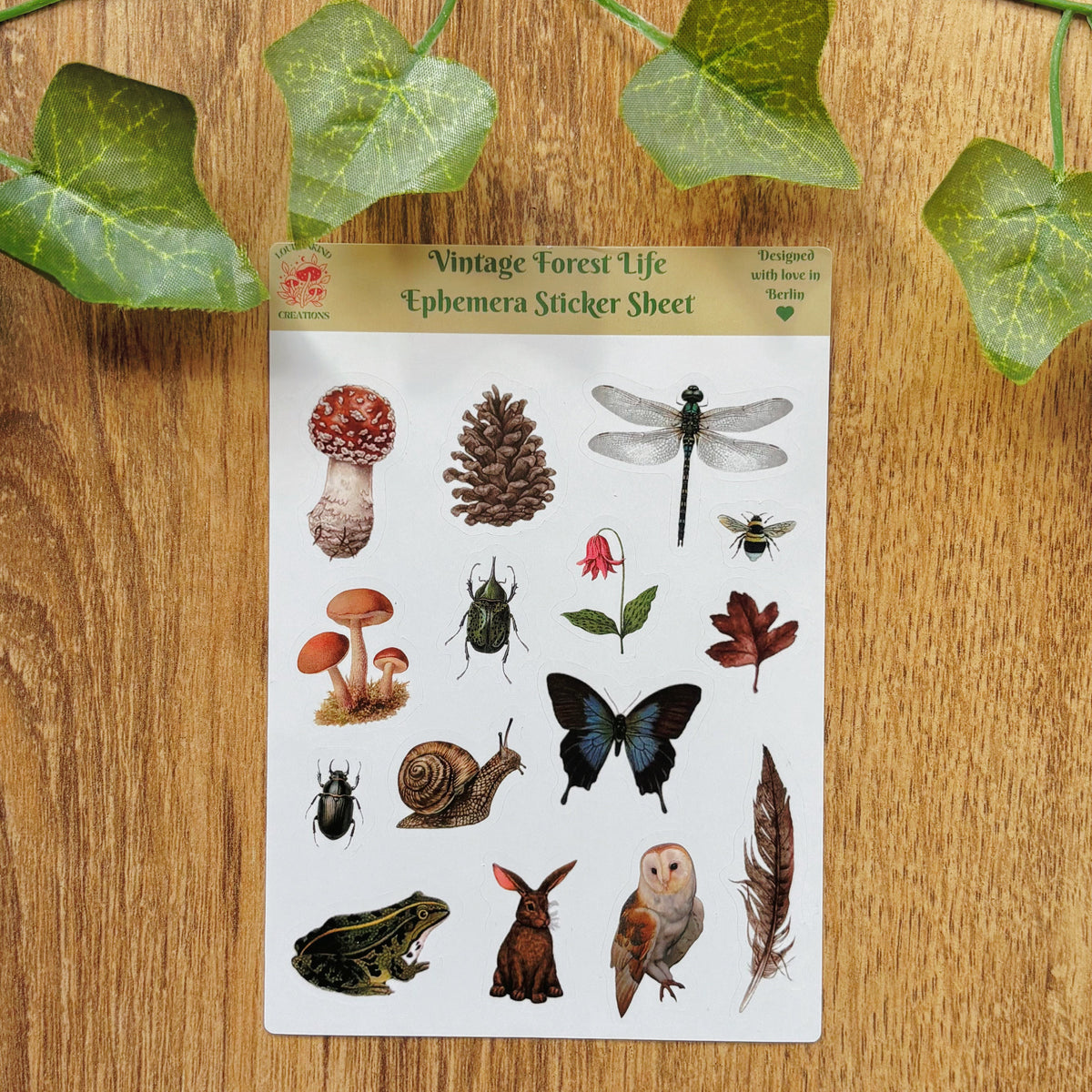 Ephemera Forest Life Sticker Sheet, Vintage Victorian Nature Art, Mushroom Scrapbook Planner Decals, Bug Journal Stickers