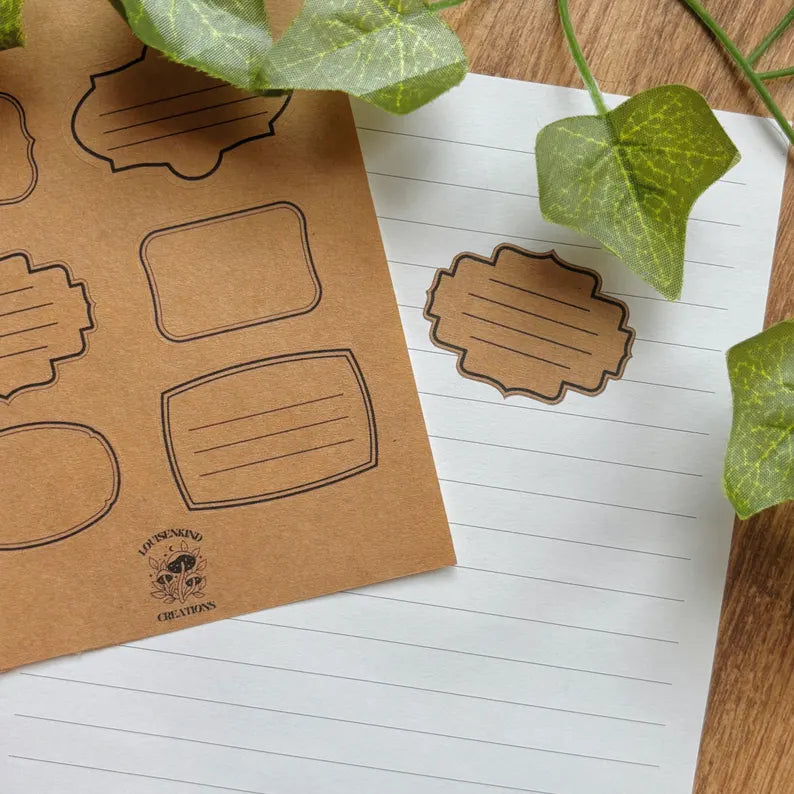 Vintage Kraft Paper Label Sticker Sheet, Notes Box Stickers, Rustic Brown Scrapbook Planner Decals, Apothecary Journal Paper Stickers