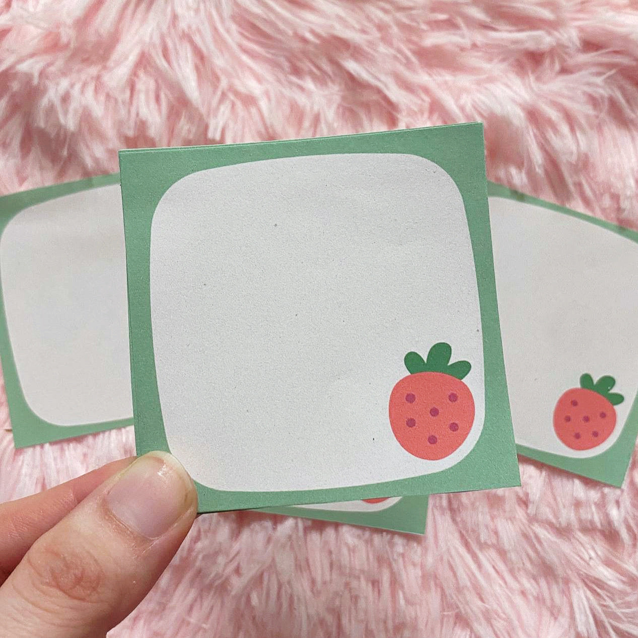 Kawaii Strawberry Sticky Notes | Adhesive Memo Pad | Recycled Paper | Fruit Sticky Notes