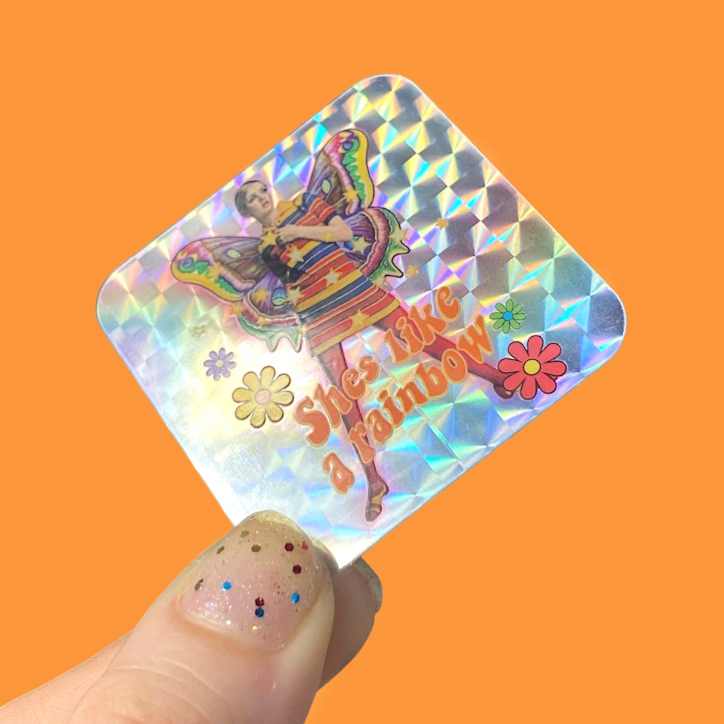 She’s Like A Rainbow Prismatic Sticker, Vintage Ephemera Twiggy, Groovy 1960s Art Decal