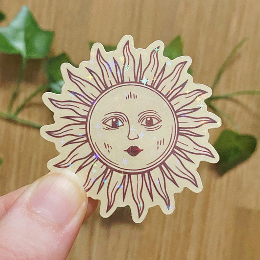 Hippie Boho Sun Glitter Sticker | Whimsical Vintage Decals | Celestial Hippie Stickers
