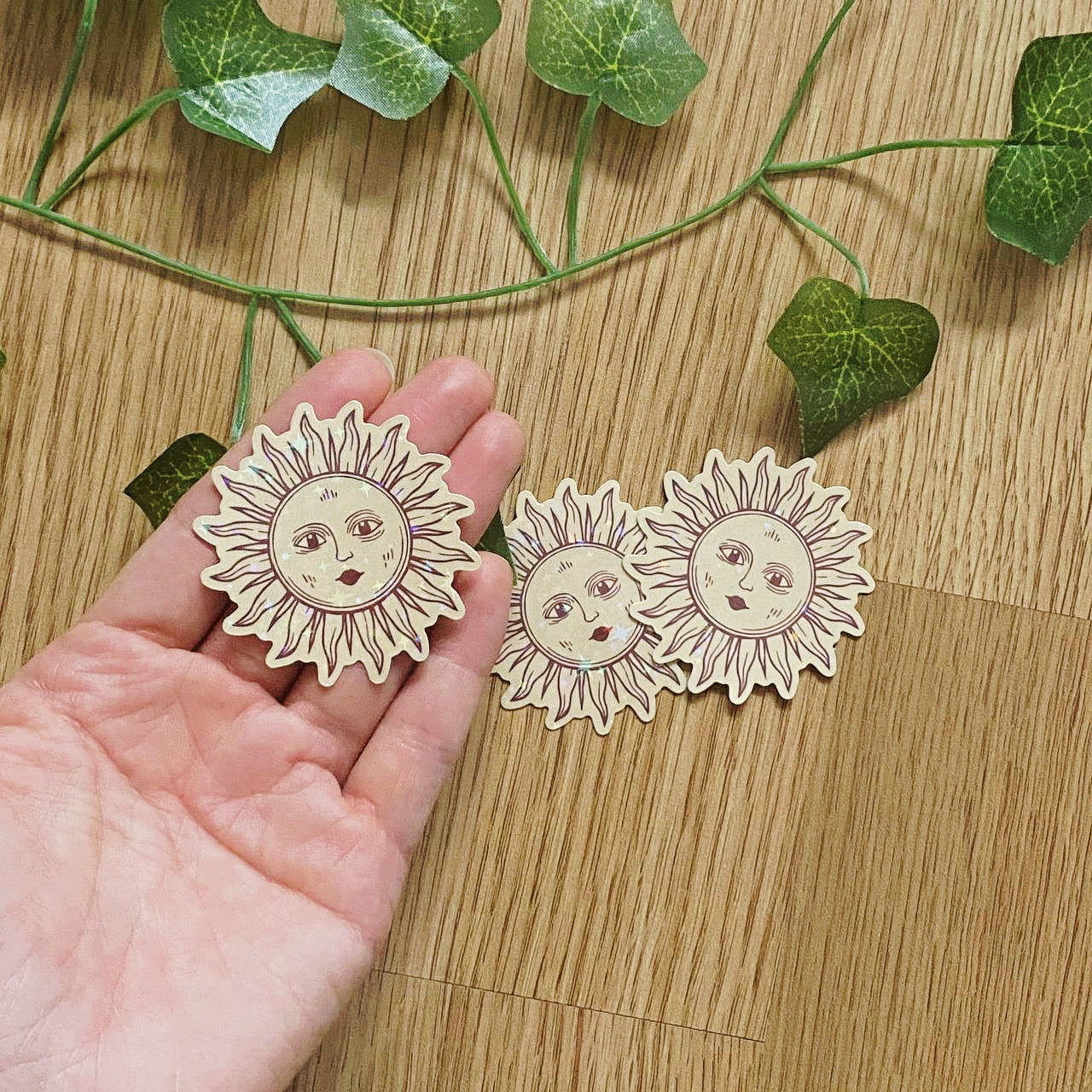 Hippie Boho Sun Glitter Sticker | Whimsical Vintage Decals | Celestial Hippie Stickers