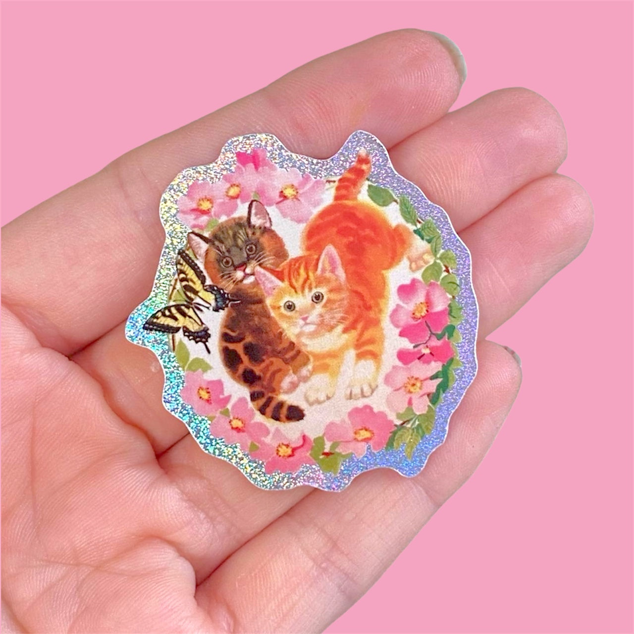 1930s Ephemera Kitty Cats Glitter Sticker, Vintage Cat Art, Whimsy Pixie Dust Decal, Cute Cat Lover Gift