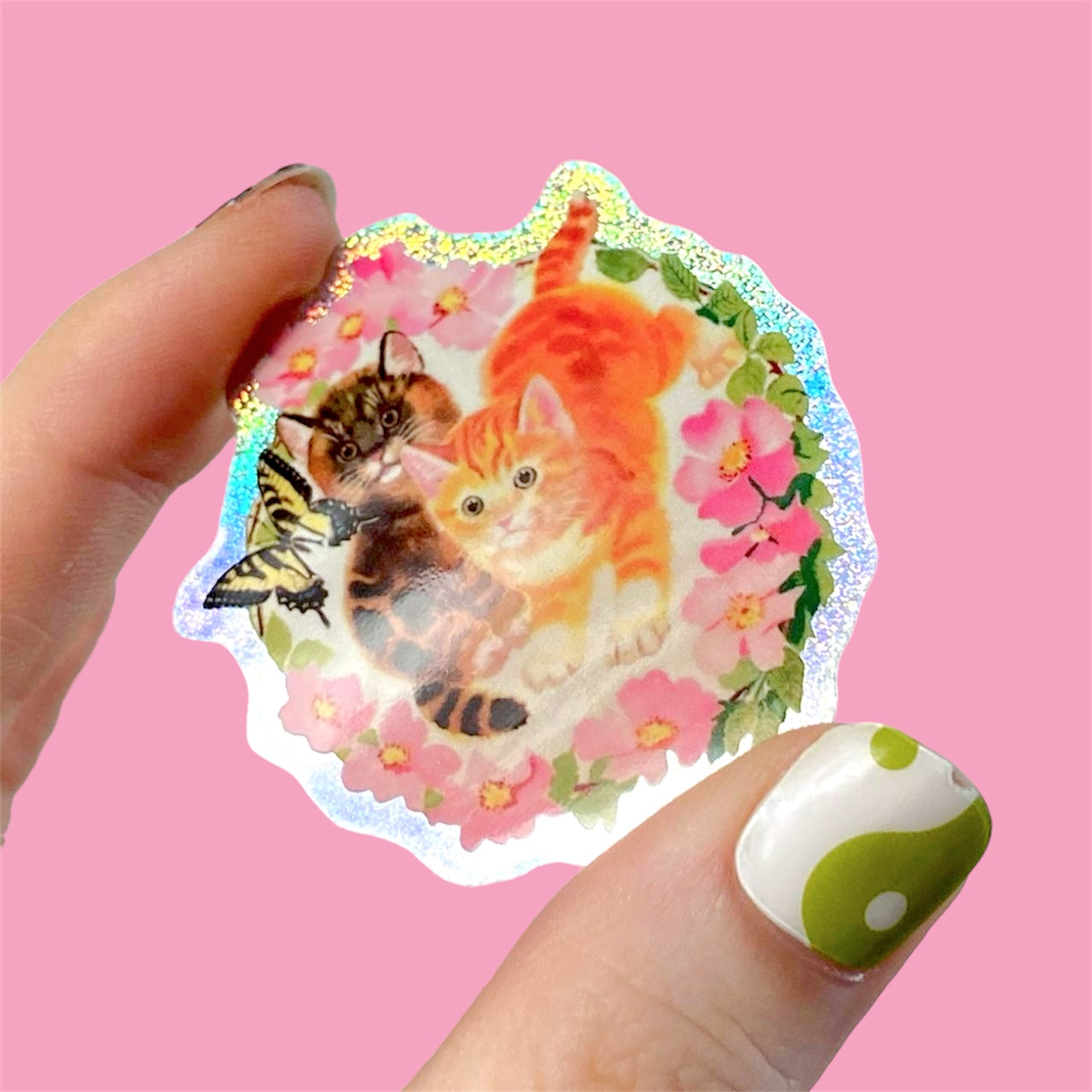 1930s Ephemera Kitty Cats Glitter Sticker, Vintage Cat Art, Whimsy Pixie Dust Decal, Cute Cat Lover Gift