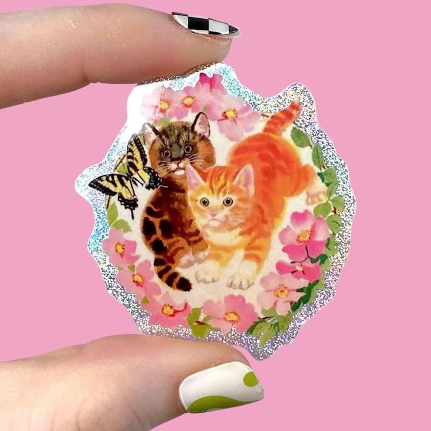 1930s Ephemera Kitty Cats Glitter Sticker, Vintage Cat Art, Whimsy Pixie Dust Decal, Cute Cat Lover Gift