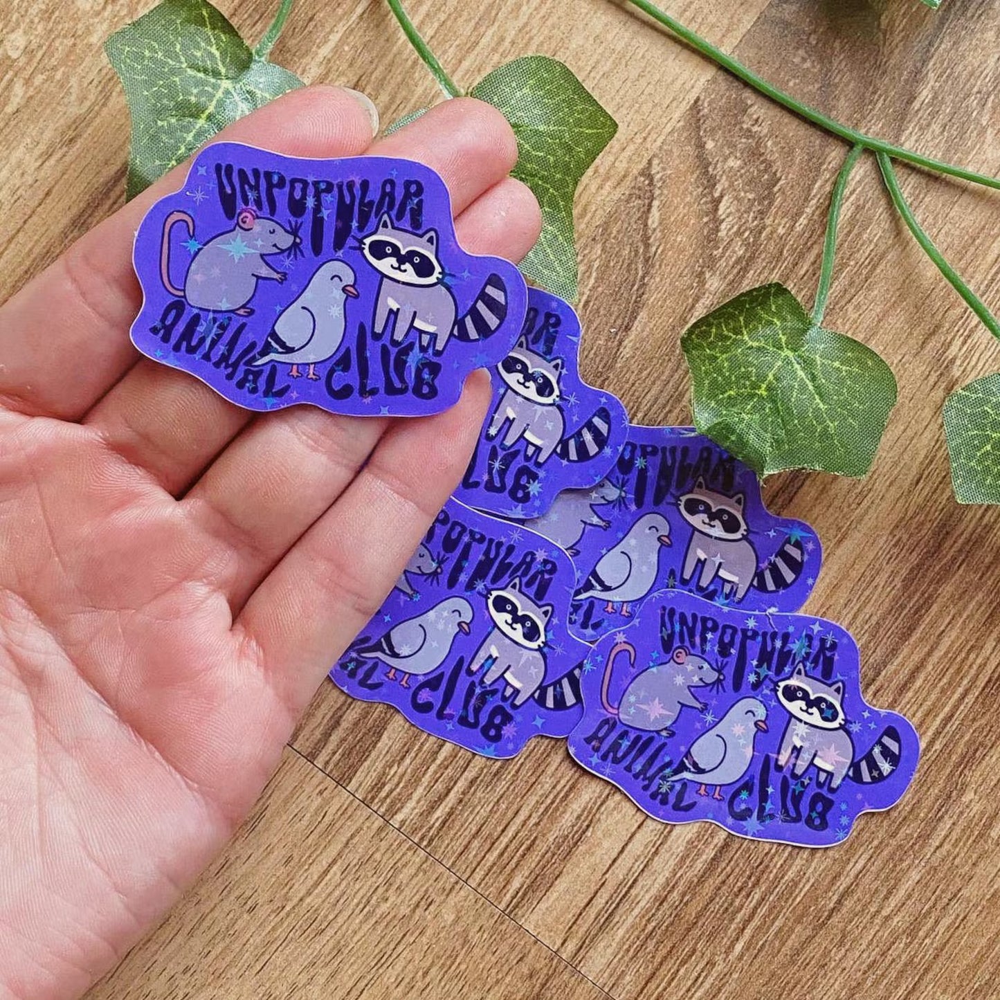 Unpopular Animal Club Rat Pigeon Raccoon Glitter Sticker, Animal Rights Decal, Whimsical Stickers