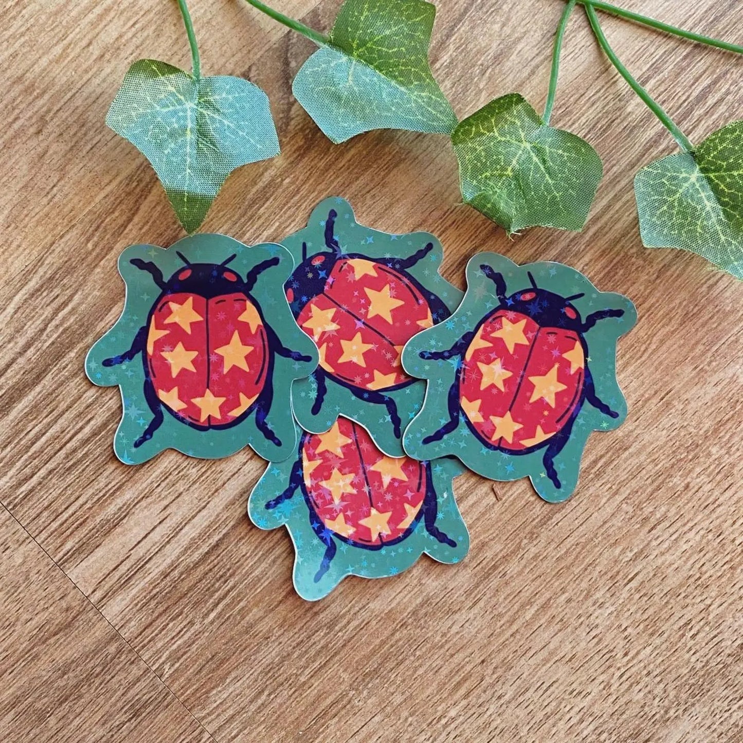 Ladybird Star Bug Glitter Sticker, Whimsical Vintage Inspired Decal, Insect Stickers, Waterproof Weatherproof Decal
