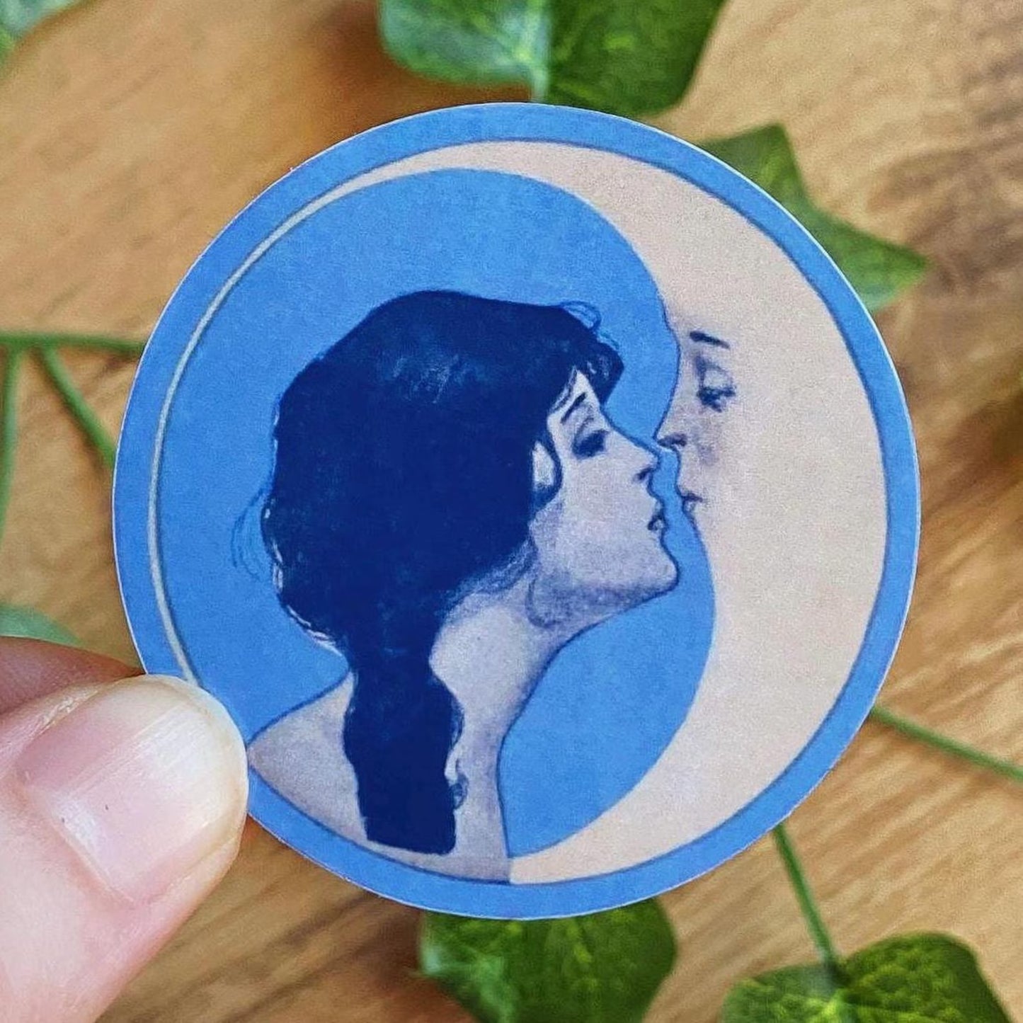 1920 Woman Kissing Moon Art Nouveau Vintage Sticker, Celestial Whimsigoth Decal, Dear Old Dixie Moon Sticker