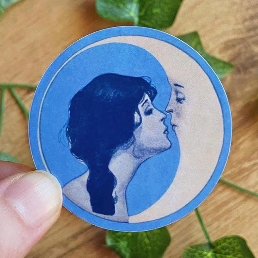 1920 Woman Kissing Moon Art Nouveau Vintage Sticker, Celestial Whimsigoth Decal, Dear Old Dixie Moon Sticker