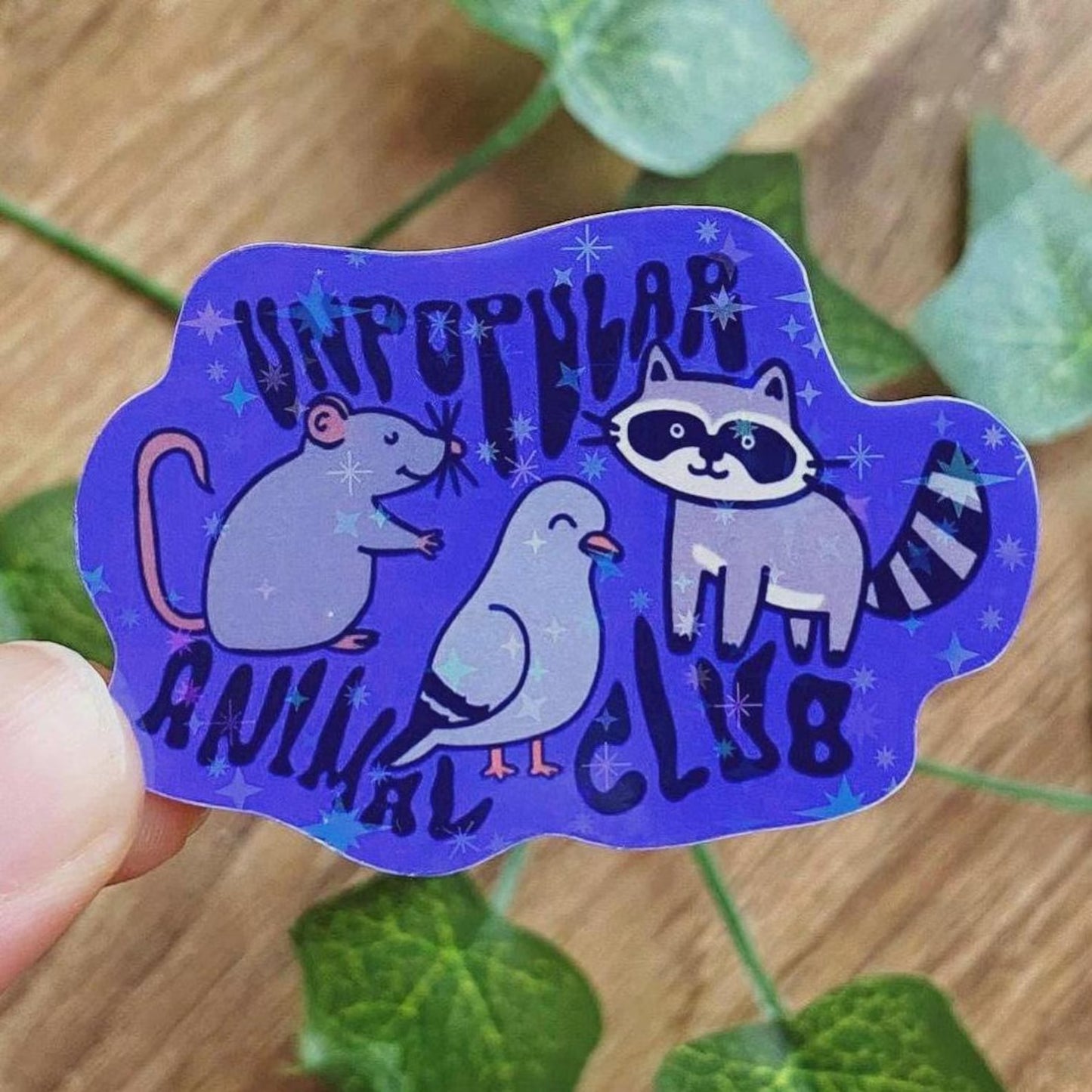 Unpopular Animal Club Rat Pigeon Raccoon Glitter Sticker, Animal Rights Decal, Whimsical Stickers