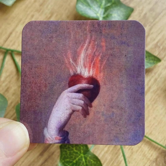 1655 Allegory Of Charity Burning Heart Vintage Sticker, Woman Holding Flaming Heart Antique Painting, Renaissance Artwork Decal