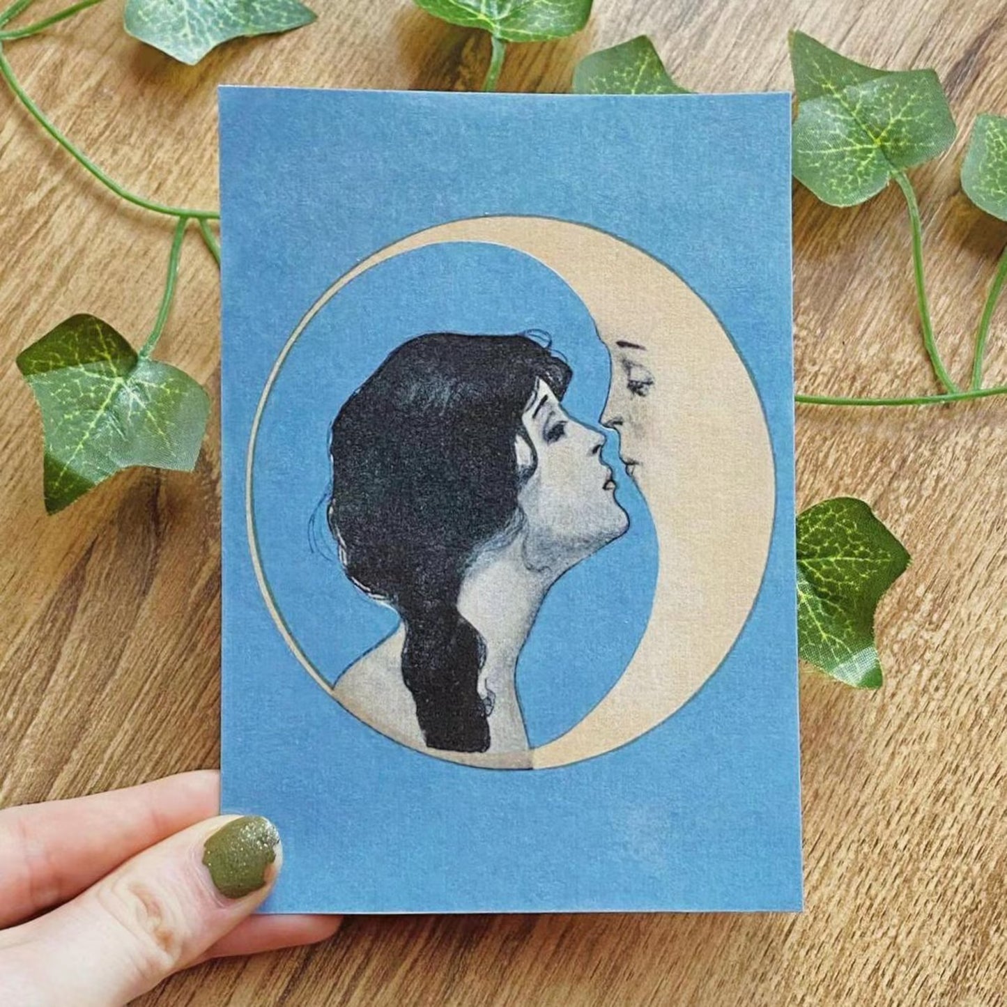 1920 Woman Kissing Moon Art Nouveau Print, Celestial Whimsigoth Poster, Dear Old Dixie Moon Postcard