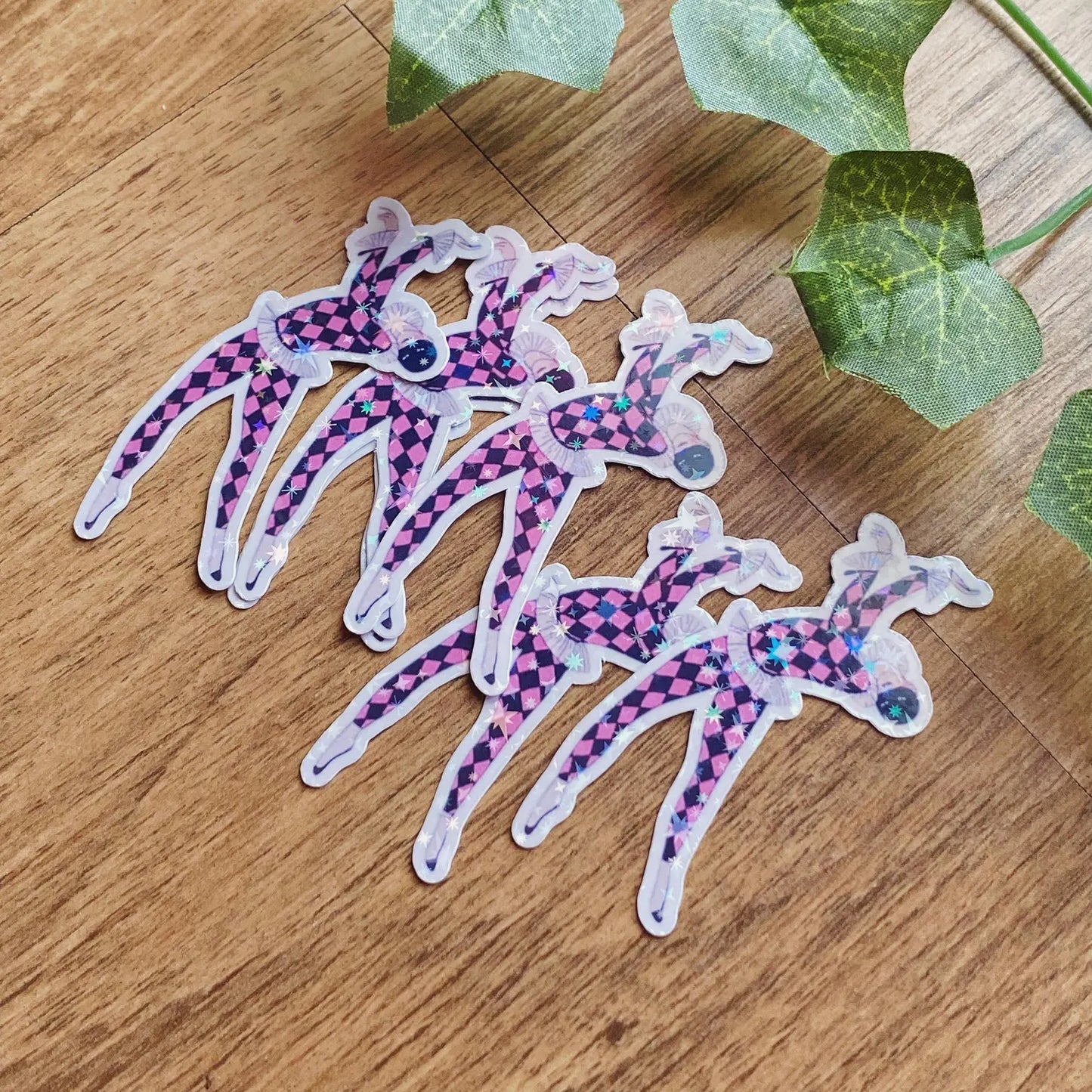 1920s Le Cavalier Seul, Playful Pink Harlequin Sticker, Art Deco Vintage Glitter Decal, Harlequin And Pierrot