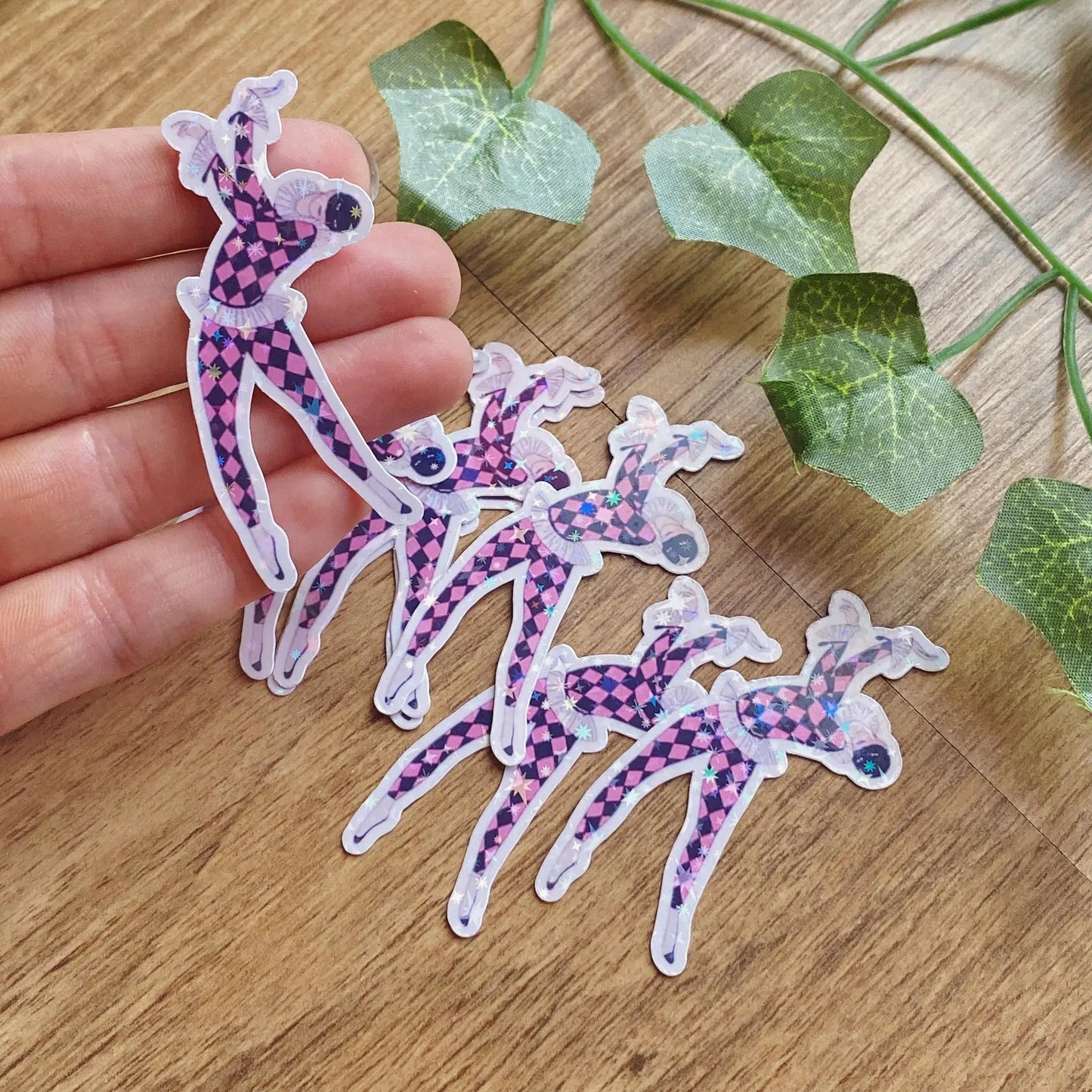 1920s Le Cavalier Seul, Playful Pink Harlequin Sticker, Art Deco Vintage Glitter Decal, Harlequin And Pierrot