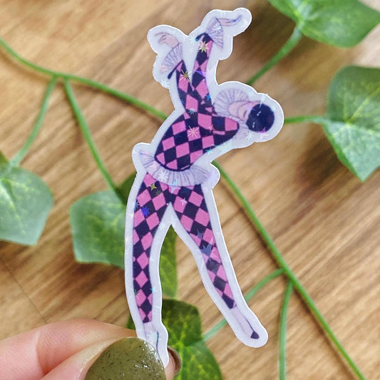 1920s Le Cavalier Seul, Playful Pink Harlequin Sticker, Art Deco Vintage Glitter Decal, Harlequin And Pierrot