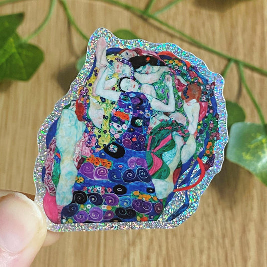1913 The Maiden Art Nouveau Glitter Sticker, Whimsical Pixie Dust Decal, Gustav Klimt Fine Art Sticker