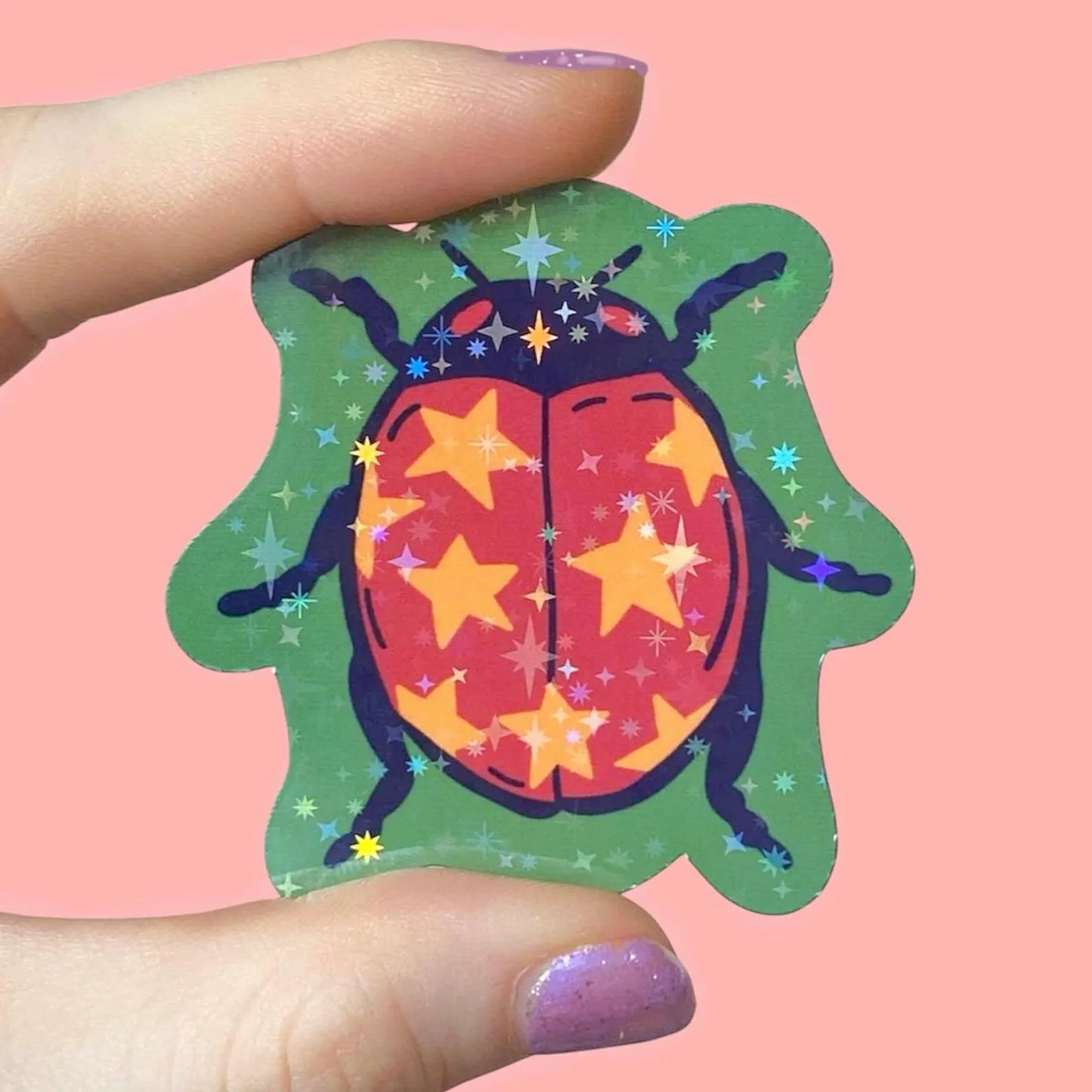 Ladybird Star Bug Glitter Sticker, Whimsical Vintage Inspired Decal, Insect Stickers, Waterproof Weatherproof Decal