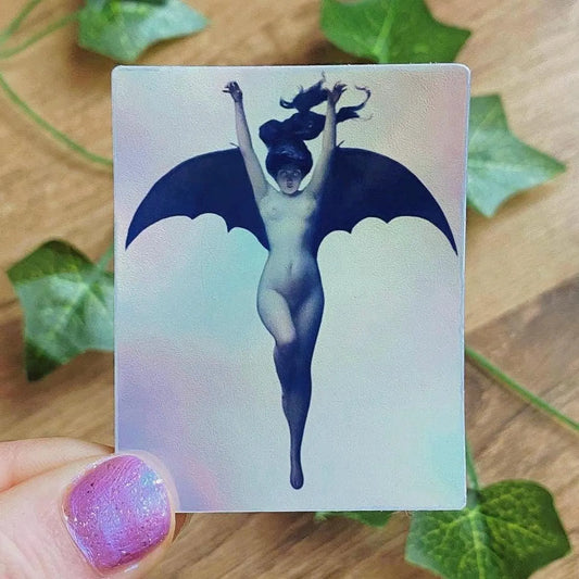 1890 The Bat Woman Holographic Sticker, Albert Joseph Pénot, Mystical Art Decal, Witchy Feminism Sticker