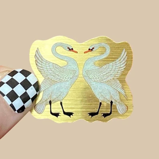 1900 Art Nouveau Swan Pair Decal, Antique Fine Art Decal, Gold Brushed Vinyl Sticker