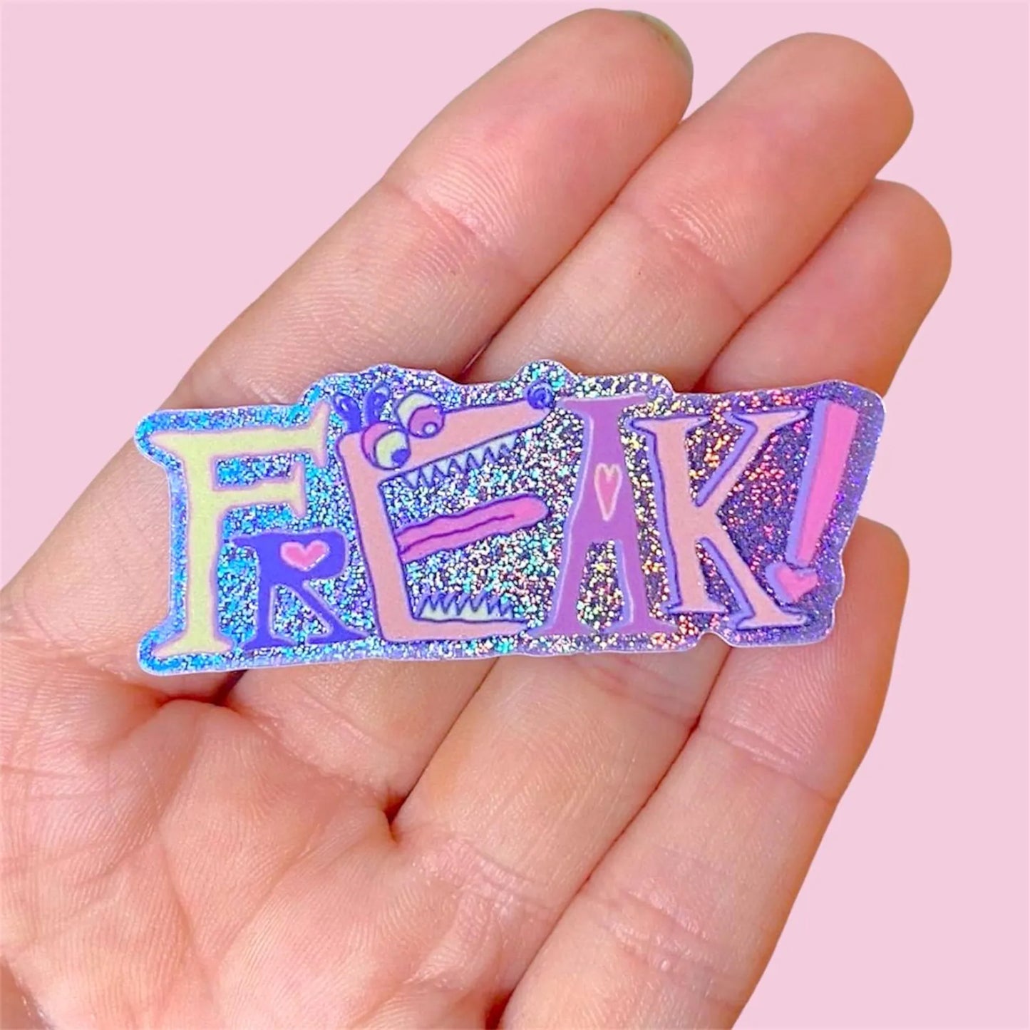 1980s FREAK! Holographic Glitter Sticker, Vintage Cartoon Text Decal, Whimsy Pixie Dust Decal, Weirdo Misfit Stickers