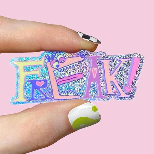 1980s FREAK! Holographic Glitter Sticker, Vintage Cartoon Text Decal, Whimsy Pixie Dust Decal, Weirdo Misfit Stickers