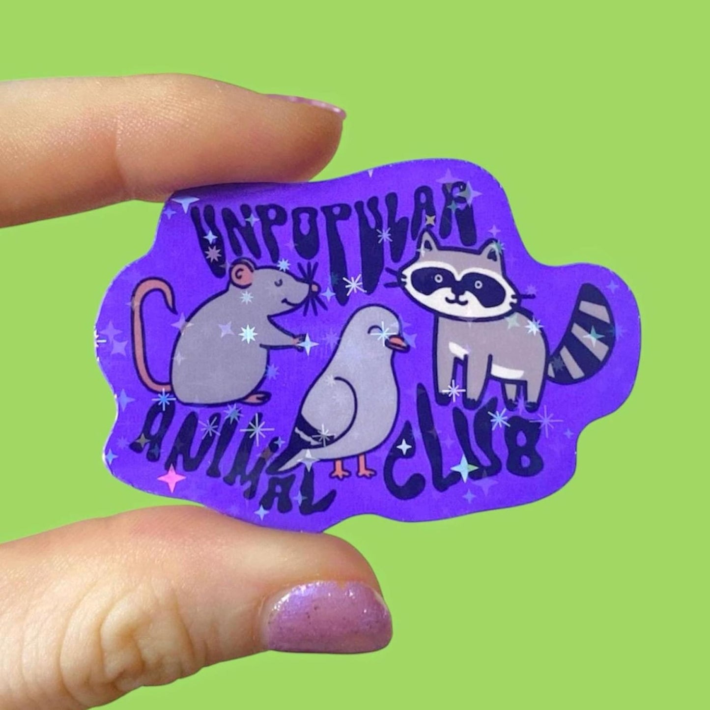 Unpopular Animal Club Rat Pigeon Raccoon Glitter Sticker, Animal Rights Decal, Whimsical Stickers