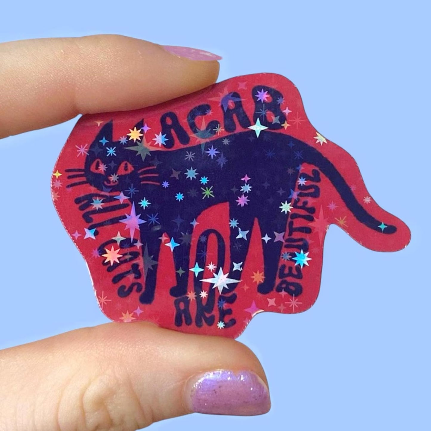 ACAB All Cats Are Beautiful Glitter Sticker, Funny Cat Decal, Defund Abolish Police Stickers