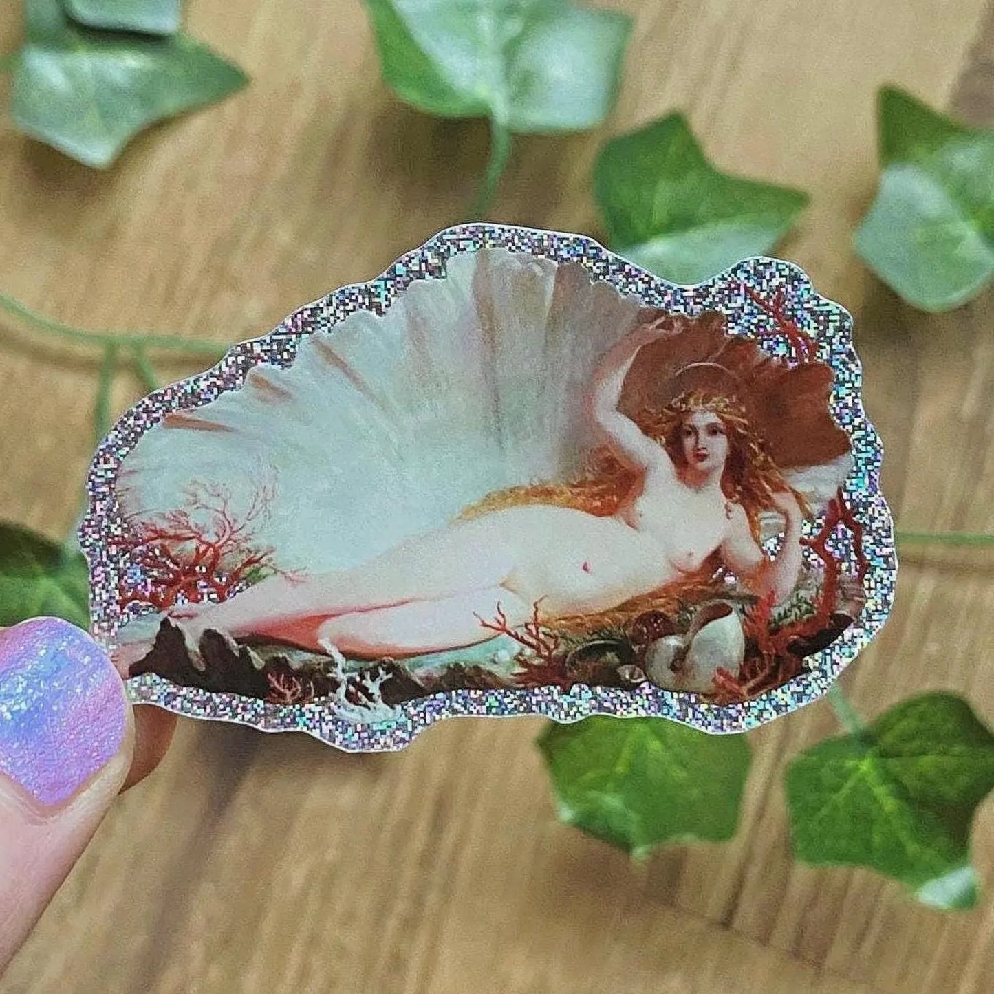 1852 The Birth Of Venus Glitter Sticker, Aesthetic Pixie Dust Art Decal, Henry Courtney Selous, Fine Art Stickers