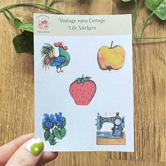 1969 Cottage Life Vintage Sticker Sheet, Aesthetic Scrapbook Decals, Vintage Art Planner Sticker Sheet