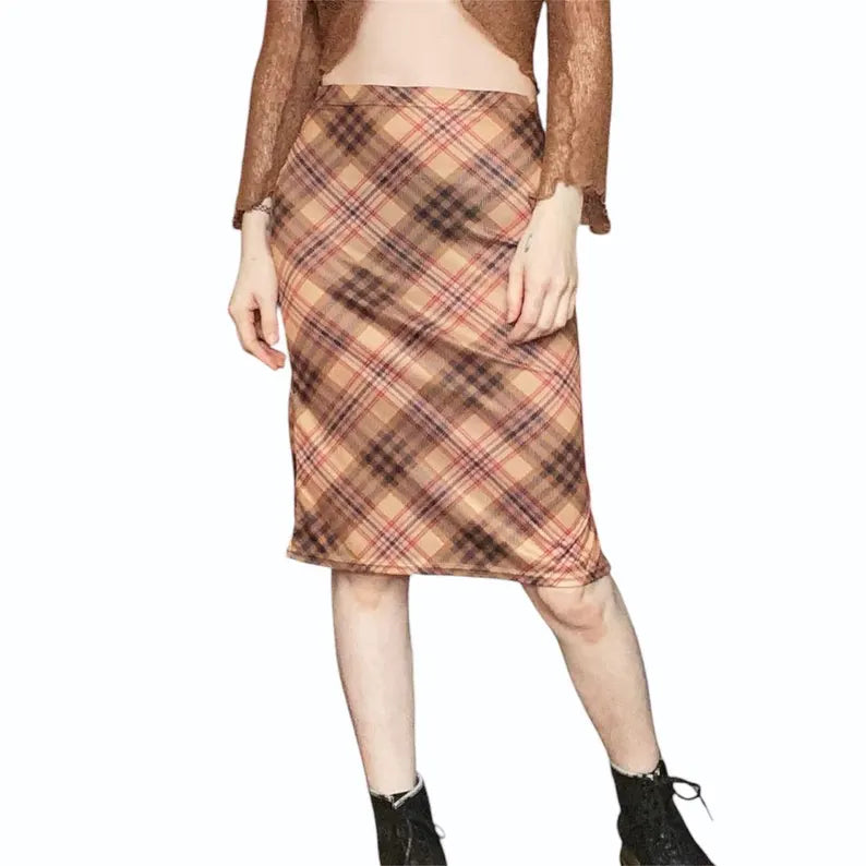 Vintage 90s Plaid Tartan Midi Skirt - Louisenkind