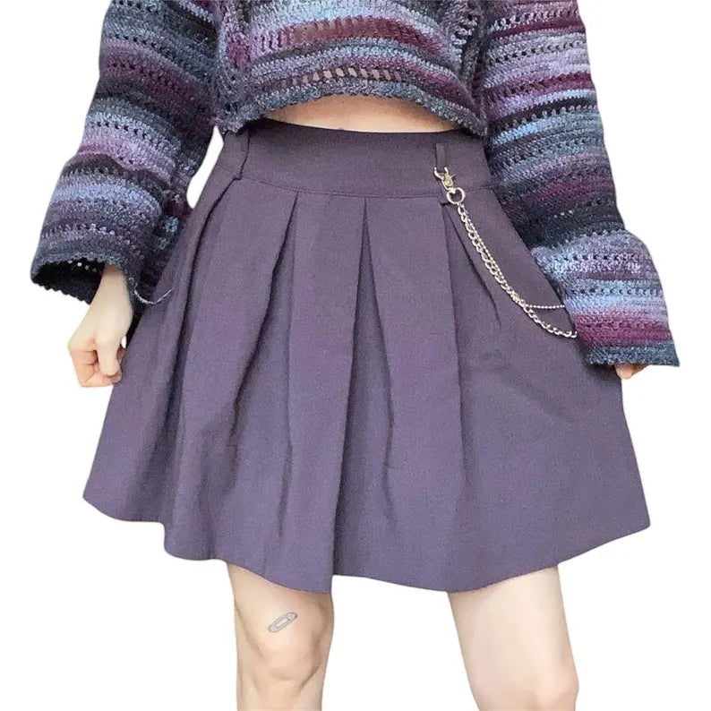 Purple Vintage 90s Preppy Grunge Pleated Mini Skirt - Louisenkind