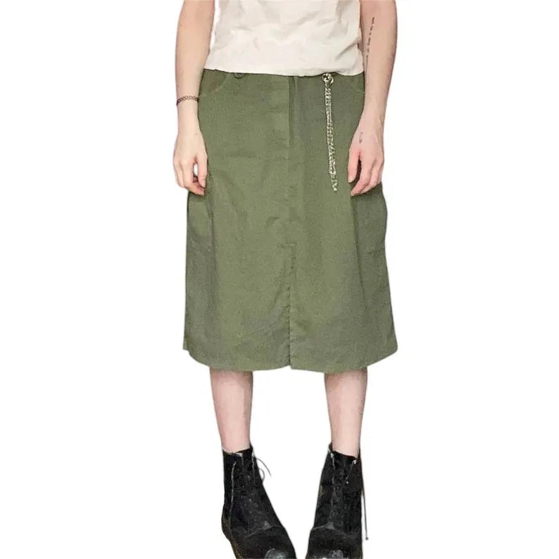 Vintage 90s Army Green Cargo Midi Skirt - Louisenkind