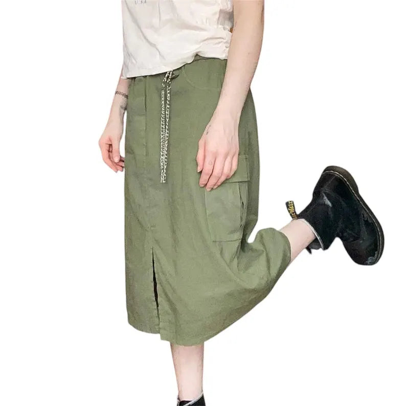 Vintage 90s Army Green Cargo Midi Skirt - Louisenkind