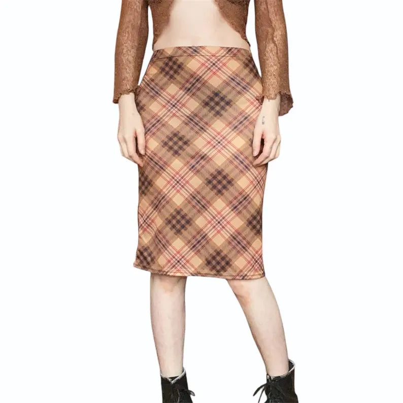 Vintage 90s Plaid Tartan Midi Skirt - Louisenkind