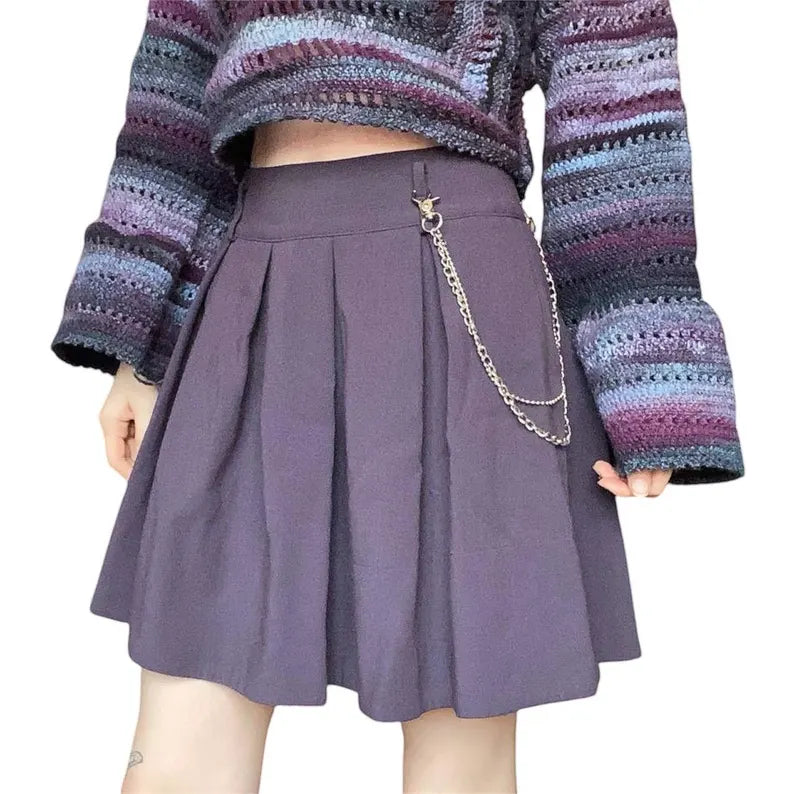 Purple Vintage 90s Preppy Grunge Pleated Mini Skirt - Louisenkind